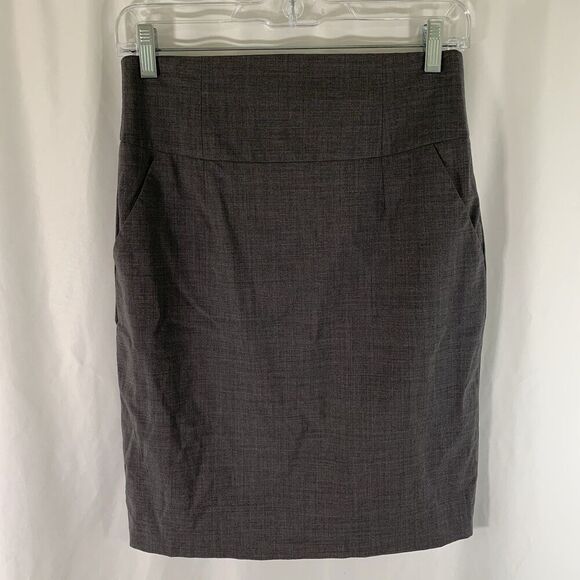 Banana Republic Wool Skirt Women's 2 Grey Stretch Zip Back Lined Knee Length - Picture 1 of 9